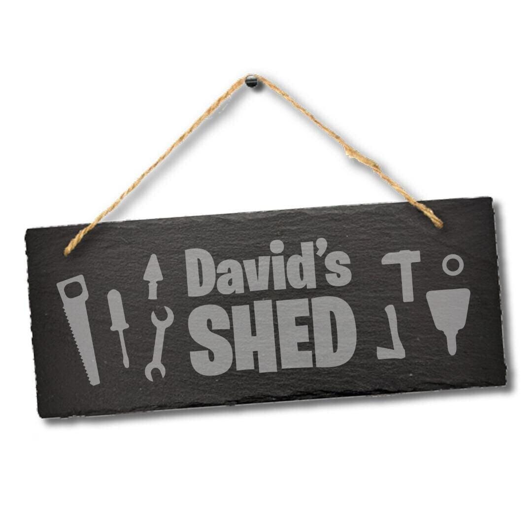 Personalised Shed Name Hanging Slate Workshop Garage Gift Outdoor Plaque Sign