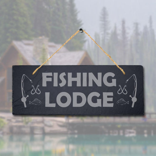 Fishing Lodge Laser Engraved Hanging Slate Fisher Man Ocean Lake Sea Plaque Sign