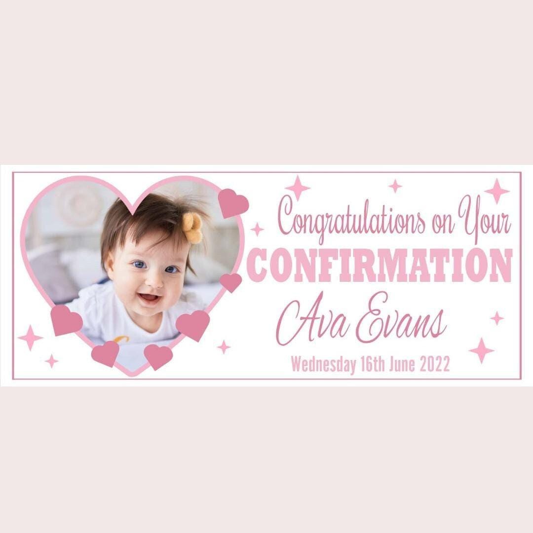 2x Personalised Confirmation Congratulations Banner With Picture Party Celebration