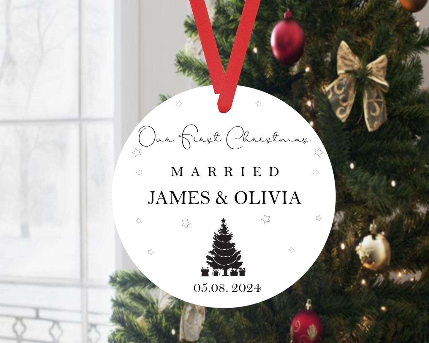 Personalised First Christmas Married Bauble: Acrylic Keepsake Gift