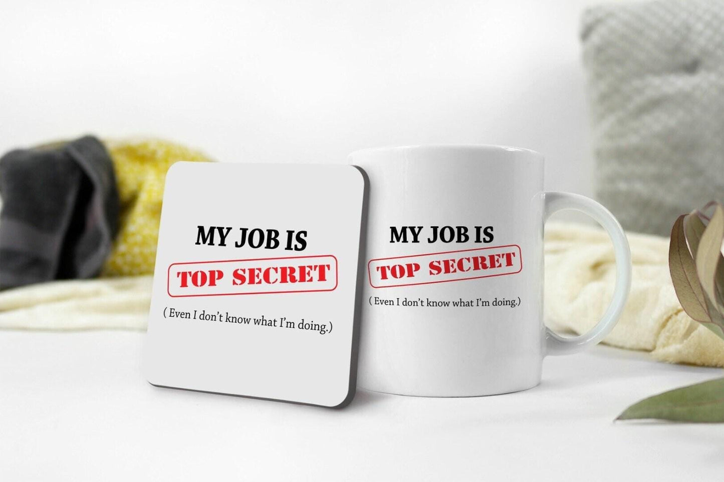 Top Secret Job Mug and Coaster Set: Funny Office Gift