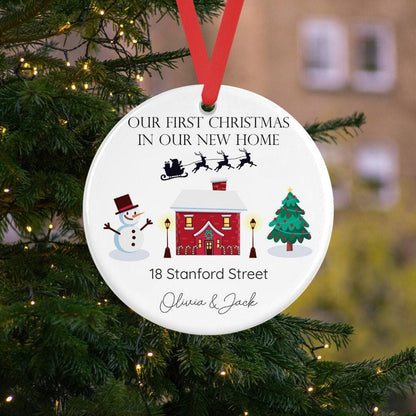 Personalised First Christmas In New Home Ceramic Bauble Ornament