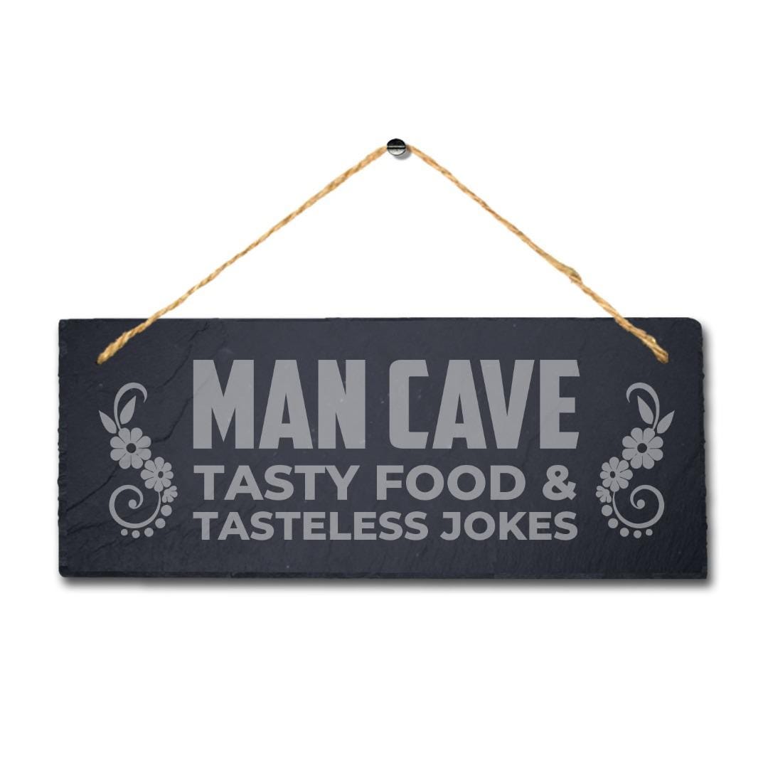 Man Cave Tasty Food Laser Engraved Hanging Home Slate Pub Bar Decor Plaque Sign