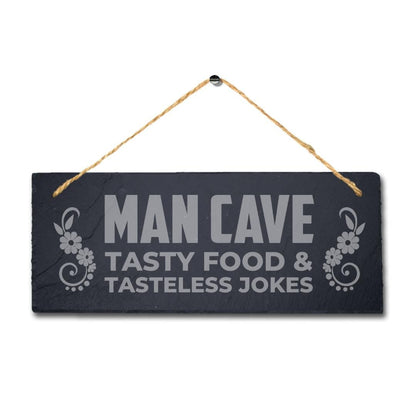 Man Cave Tasty Food Laser Engraved Hanging Home Slate Pub Bar Decor Plaque Sign