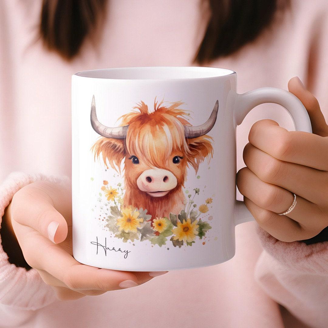 Personalised Highland Cow Mug & Coaster Set: Fluffy Cow Gift