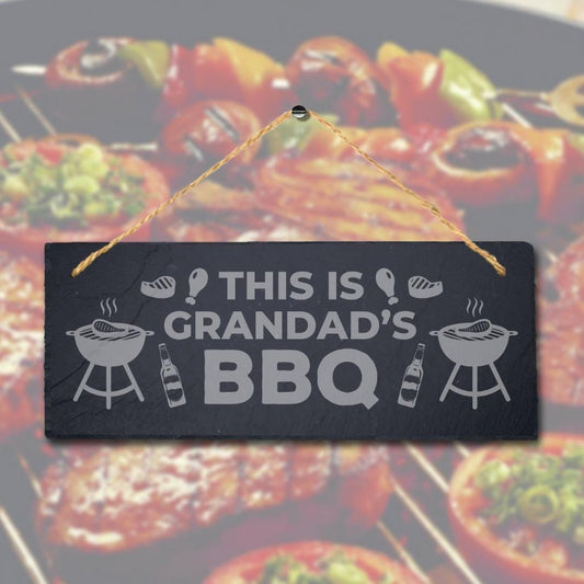 This Is Grandads Bbq Engraved Hanging Slate Chicken Grilled Party Plaque Sign
