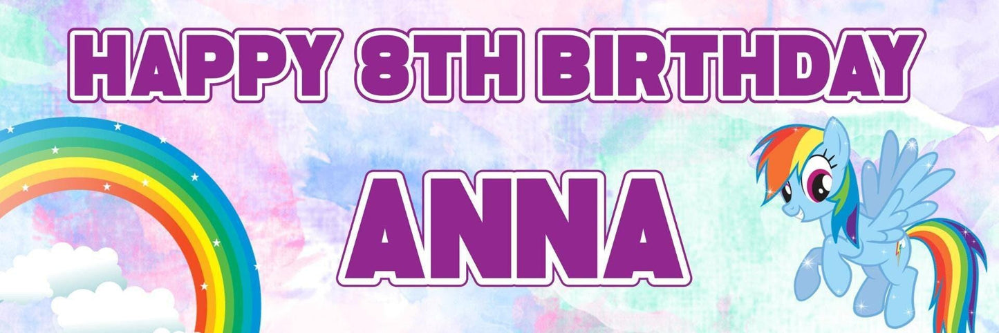 2 Personalised Pretty Unicorn And Rainbow Birthday Banners Decoration Posters
