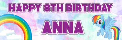 2 Personalised Pretty Unicorn And Rainbow Birthday Banners Decoration Posters