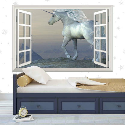 Unicorn Window View Wall Decal: Fantasy Mural for Girls Room