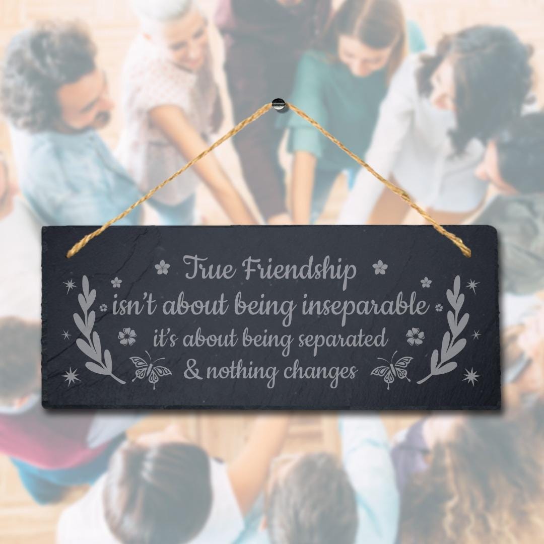 Friendship Slate Plaque: Laser Engraved Home Decor with Jute Rope