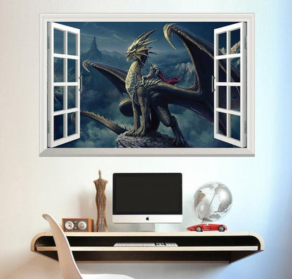 Dragon Window View Wall Decal: Fantasy Kids Room Mural