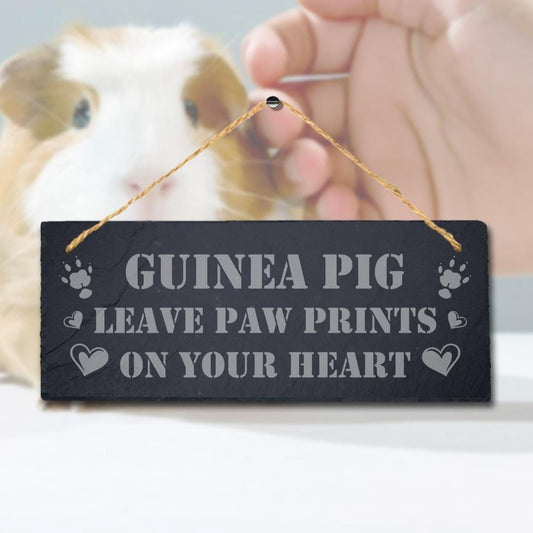 Guinea Pig Leave Paw Prints On Heart Hanging Slate Pig Cote Pigsties Plaque Sign