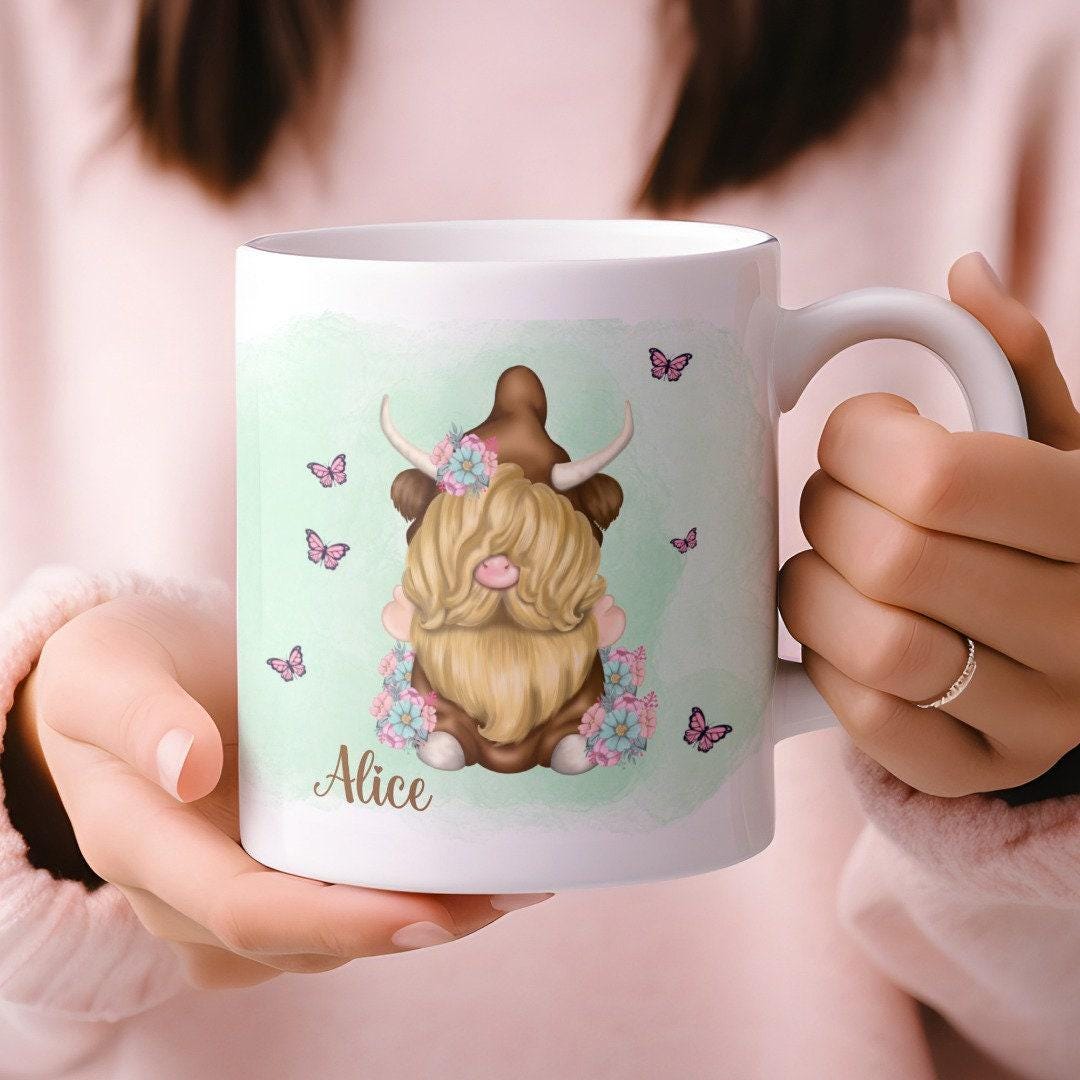 Personalised Highland Cow Gonk Custom Name Mug & Coaster Set  Secret Santa Cute Cow Gonk Mug Christmas Gift