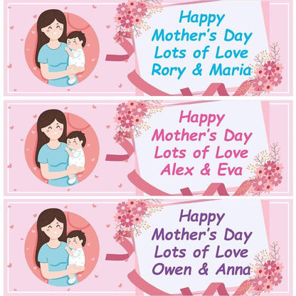 2 Personalised Happy Mothers Day Baby Holding Banners Party Celebration For Mum Any Names