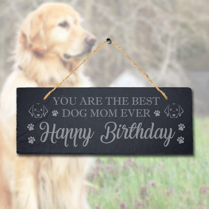 Engraved Slate Dog Mom Birthday Plaque with Jute Rope
