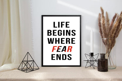 Life Begins Where Fear Ends Inspirational Positive Quote Poster Print Wall