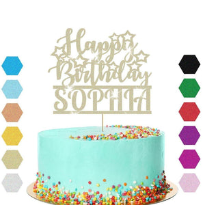 Personalised Glitter Happy Birthday Cake Topper Party Cake Age & Name Decoration