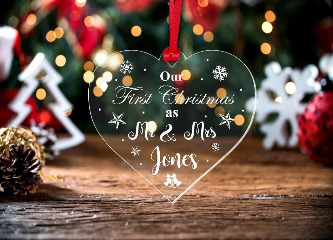 Personalised First Christmas Mr And Mrs Bauble Xmas Just Married Ornament Gift