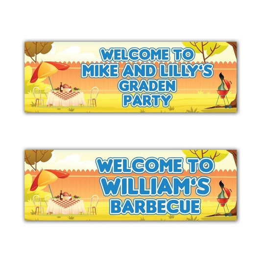 2 Personalised Welcome To Garden Party Celebration Banners Decoration Posters Customisable with Name