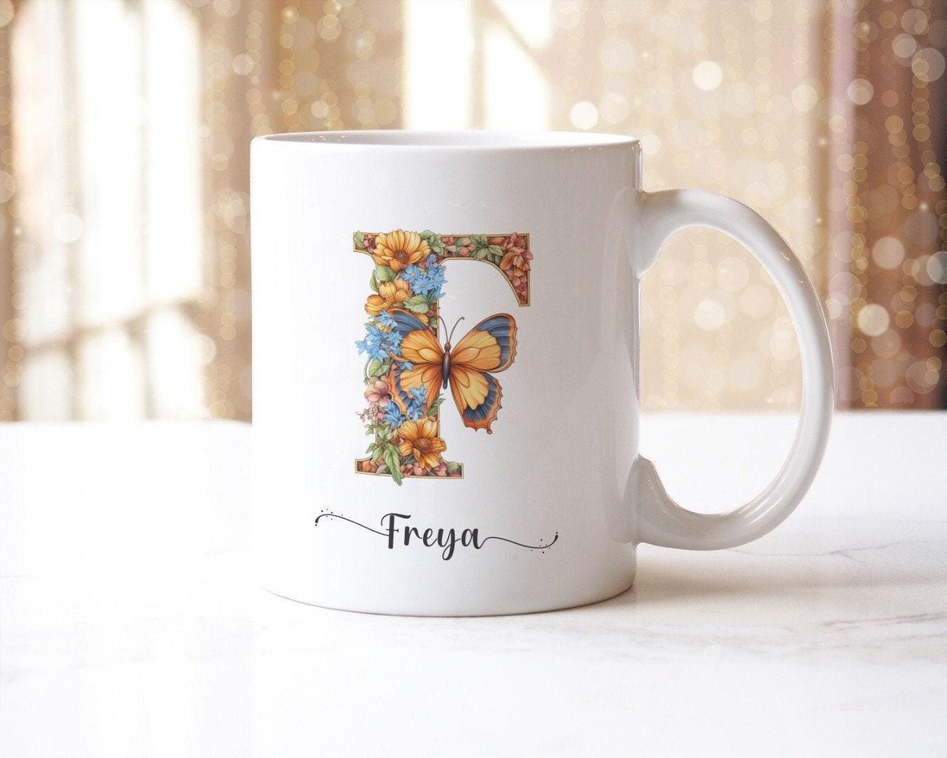 Personalised Floral Initial Mug & Coaster Set: Monogram Tea Cup Gift