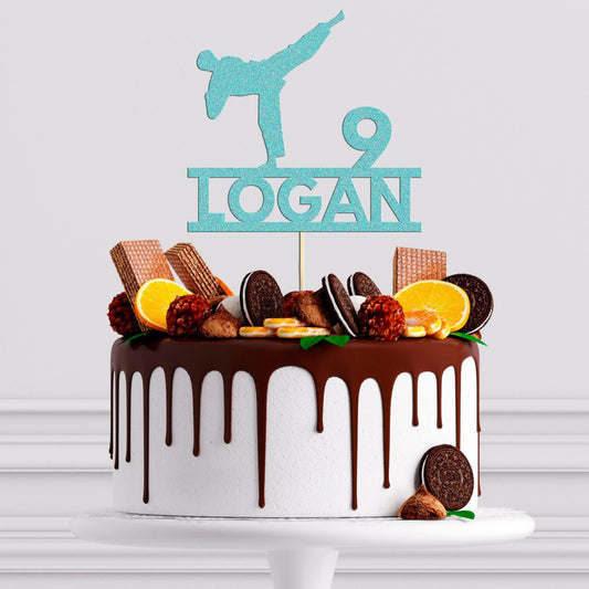Personalised Glitter Karate Cake Topper: Martial Arts Birthday Decoration