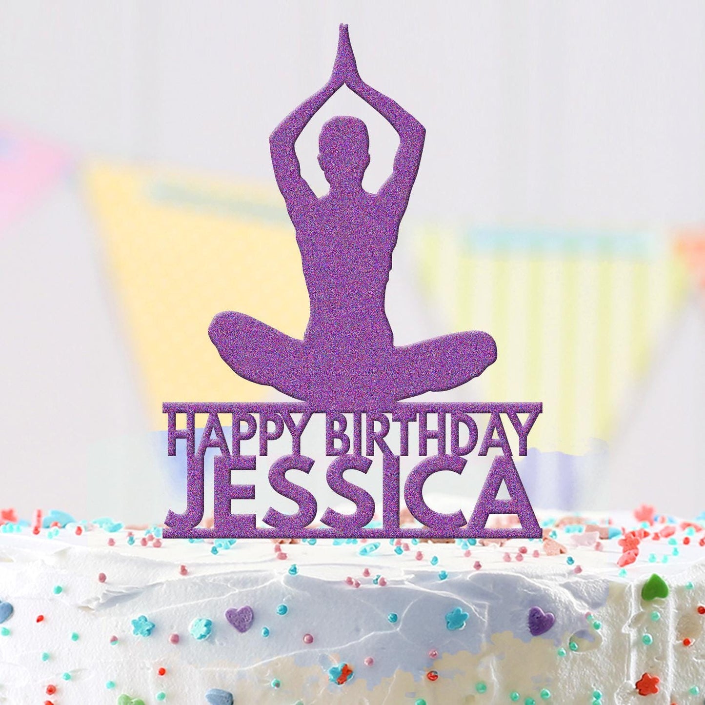 Personalised Acrylic Girl Yoga Spiritual Om Birthday Cake Topper Decoration Gift
