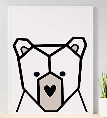 3d Cute Bear Heart Scandinavian Animal Nursery Wall Decor Art Poster Print