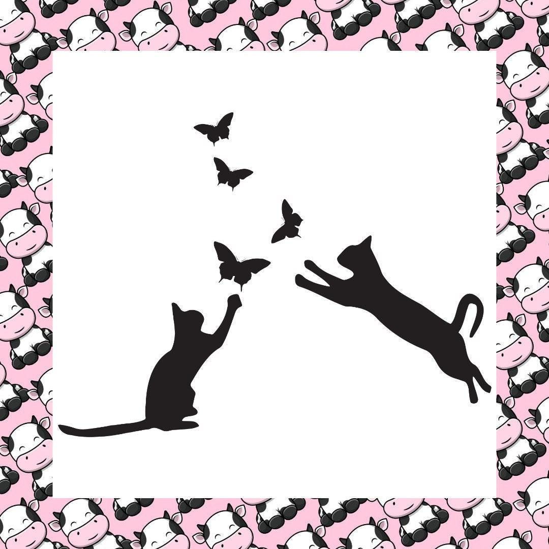 Playful Cat & Butterfly Car Window Bumper Sticker Vinyl Decal