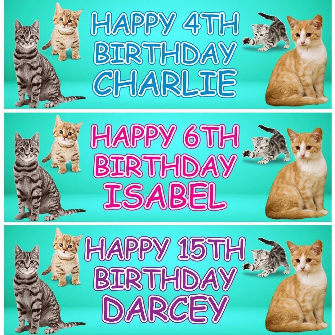 2x Personalised Cat Birthday Banner, Party Decoration