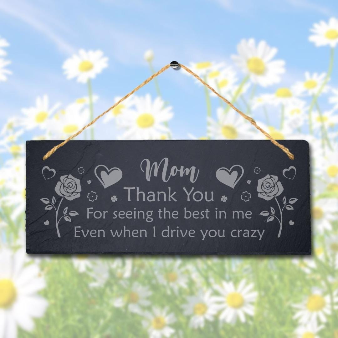 Engraved Slate Mom Plaque: Thank You Gift with Jute Rope