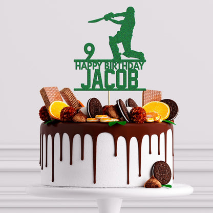 Personalised Glitter Cricket Birthday Cake Topper