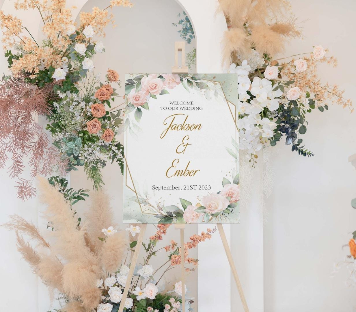 Personalised Wedding Welcome Sign: Floral Entrance Decor (A1-A4)