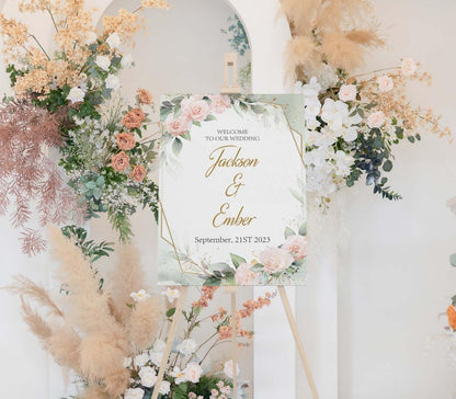 Personalised Wedding Welcome Sign: Floral Entrance Decor (A1-A4)