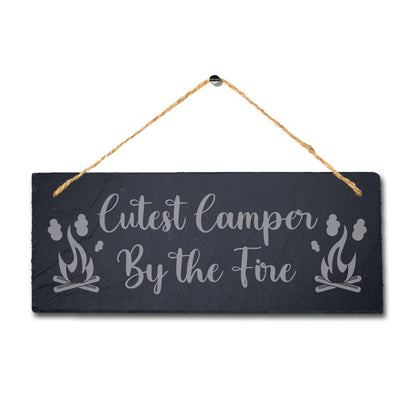 Cutest Camper Fire Laser Engraved Hanging Slate Adventurer Friends Plaque Sign