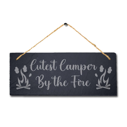 Cutest Camper Fire Laser Engraved Hanging Slate Adventurer Friends Plaque Sign
