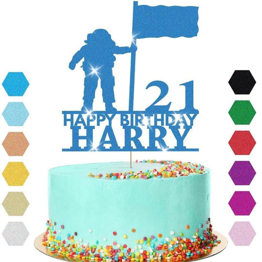 Astronaut Moon Cake Topper Personalised Boys Birthday Decoration Any Name & Age