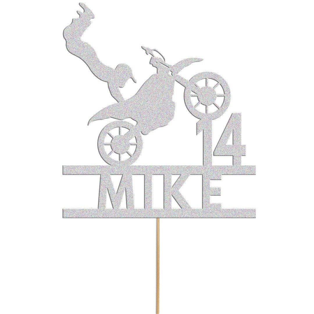 Personalised Glitter Motorbike Cake Topper: Biker Birthday Decoration