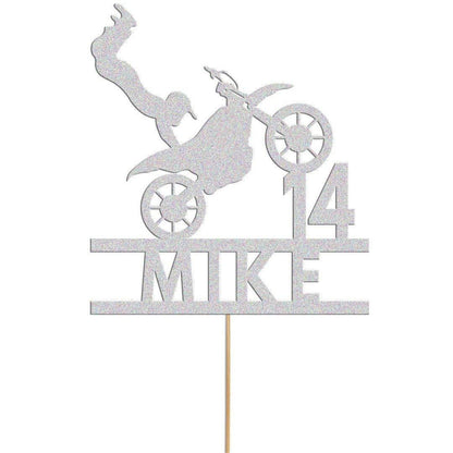 Personalised Glitter Motorbike Cake Topper: Biker Birthday Decoration
