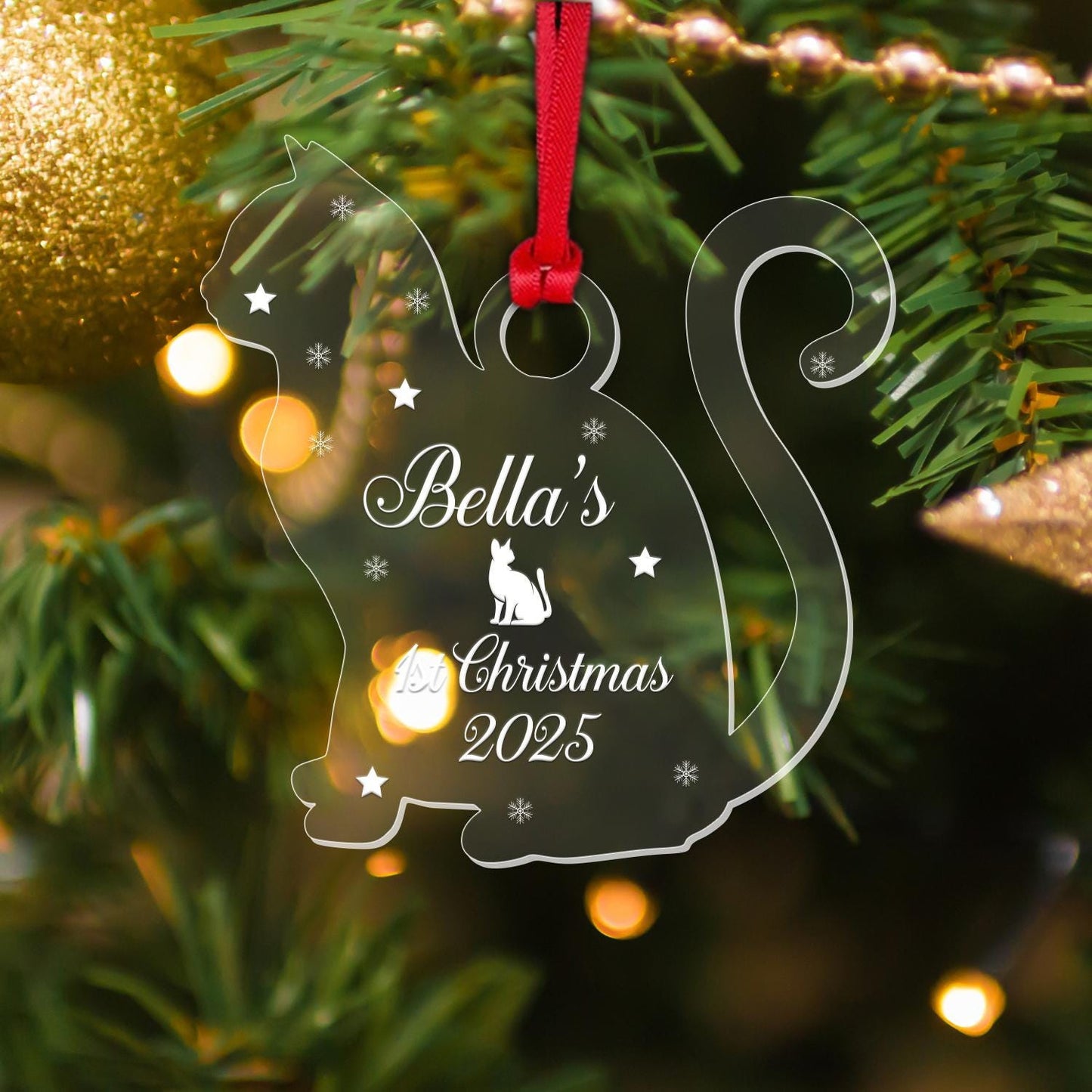 Personalised First Christmas Cat Bauble 1st Kitten Xmas Acrylic Tree Decoration Gift