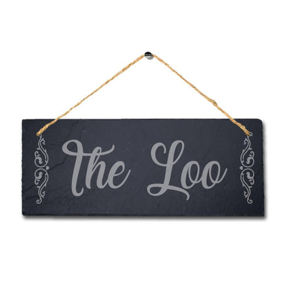 The Loo Laser Engraved Hanging Slate Washroom Toilet Bath Home Decor Plaque Sign