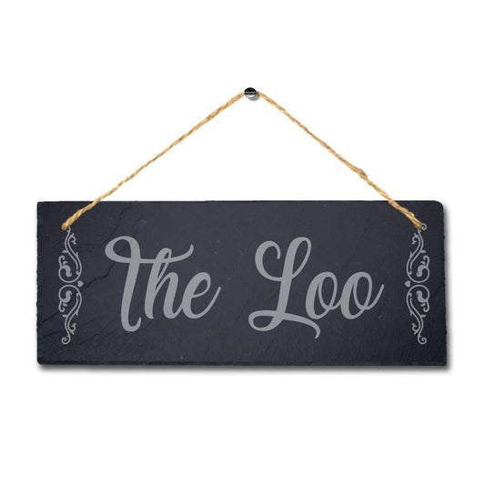 The Loo Laser Engraved Hanging Slate Washroom Toilet Bath Home Decor Plaque Sign