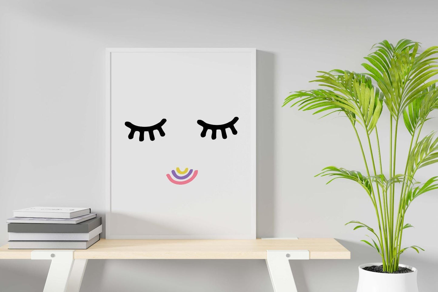 Cute Eyelashes Smile Colours Nursery Bedroom Boys Girls Wall Decor Poster Print