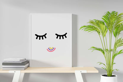 Cute Eyelashes Smile Colours Nursery Bedroom Boys Girls Wall Decor Poster Print