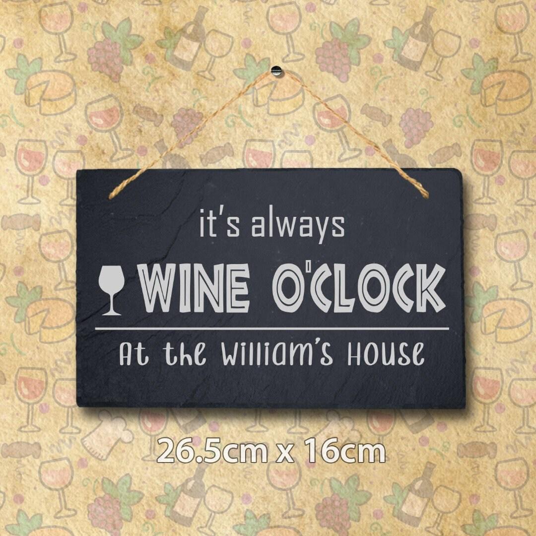 Wine Oclock Personalised Hanging Slate Sign Bar Decor Engraved Gift Custom