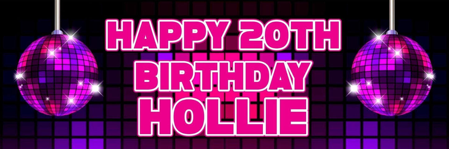 2 Personalised Disco Globe Birthday Party Celebration Banners Decoration Poster