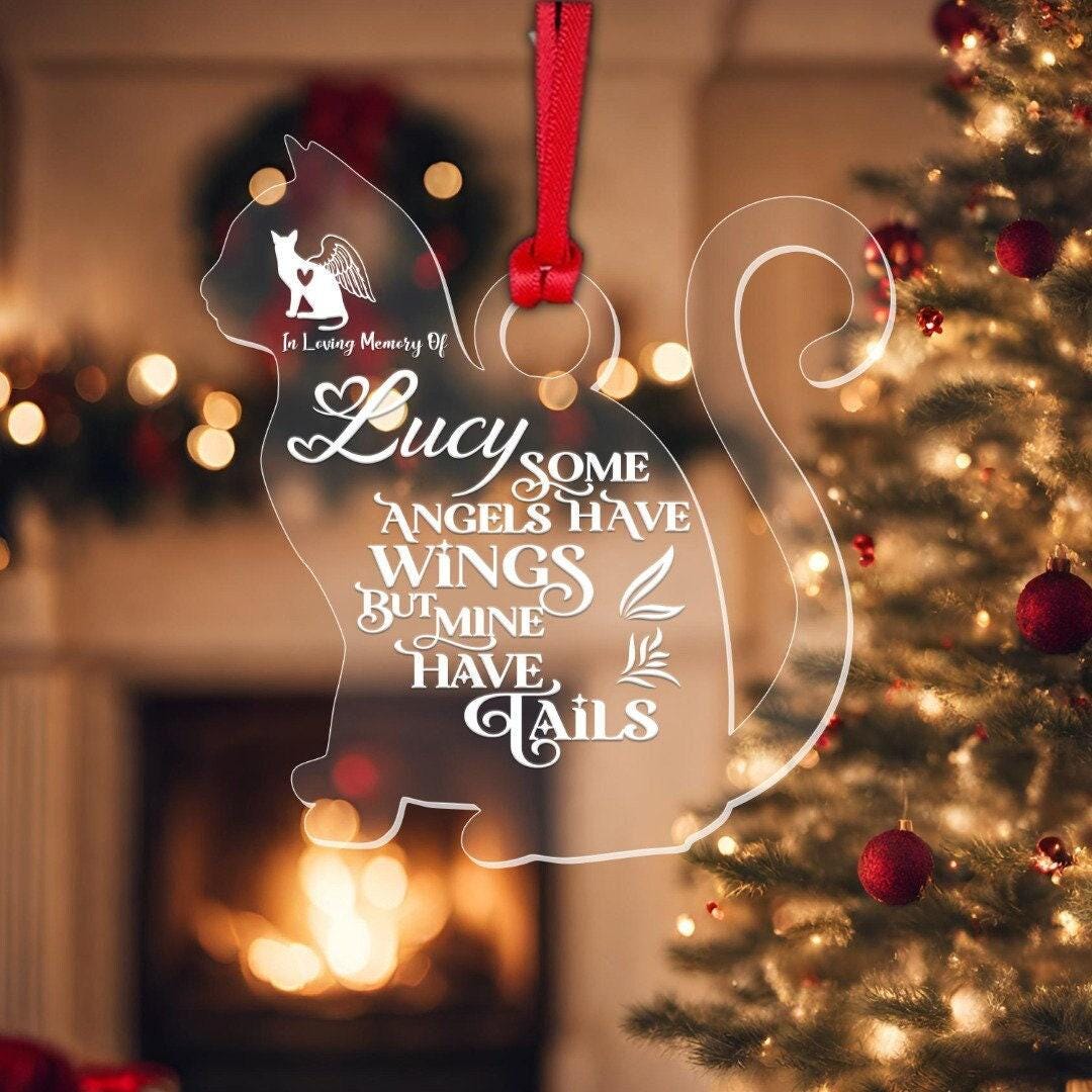 Personalised Acrylic Cat Pet Memorial Christmas Tree Kitten Bauble Custom Name Keepsake Gift