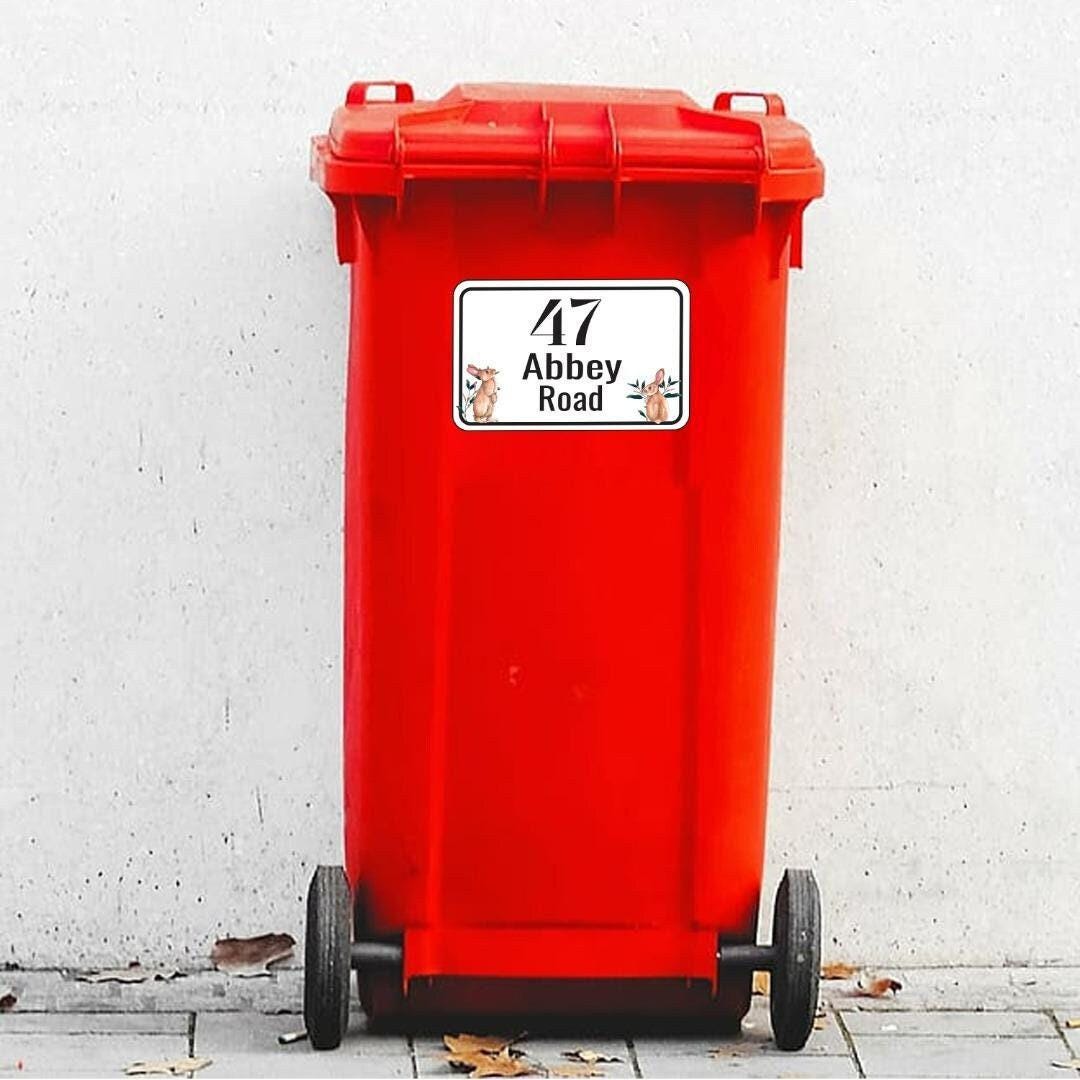 Personalised Rabbit Wheelie Bin Sticker: Address Decal