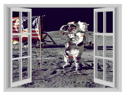 Moon Landing 3D Wall Decal: USA Flag, Astronaut Vinyl Mural