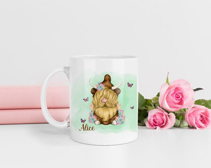 Personalised Highland Cow Gonk Mug & Coaster Set Custom Name Secret Santa Cute Cow Gonk Mug Christmas Gift