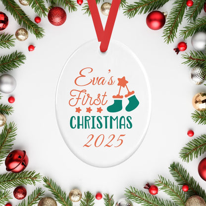 Personalised Babys First Christmas Oval Ceramic Bauble Tree Hanging Decoration Keepsake